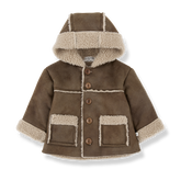 1+IN THE FAMILY FAUX SUEDE SHEARLING LINED POCKET HOODED JACKET
